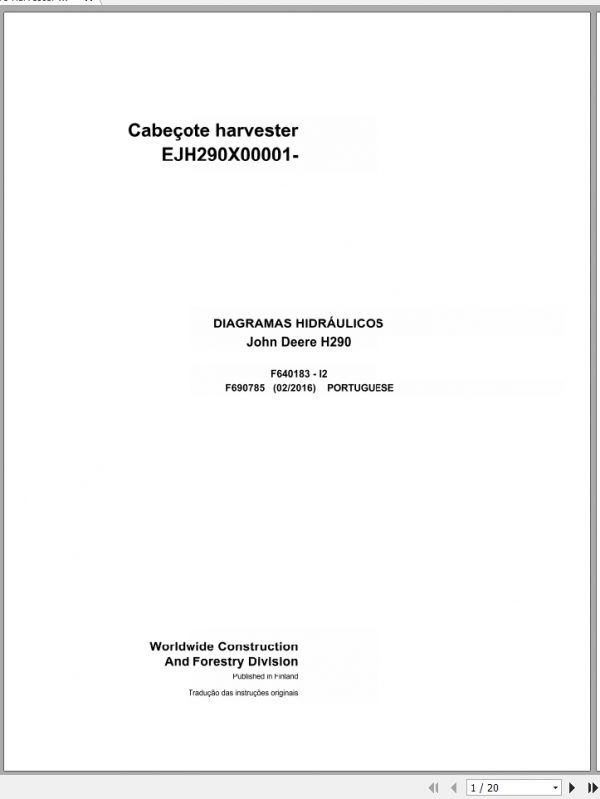 John Deere Harvester Head H290 F690785 I2 2016 Hydraulic Diagram 2016 PT 1