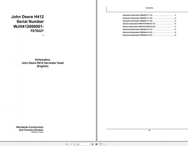 John Deere Harvester Head H412 F076227 Schematic 2008 1