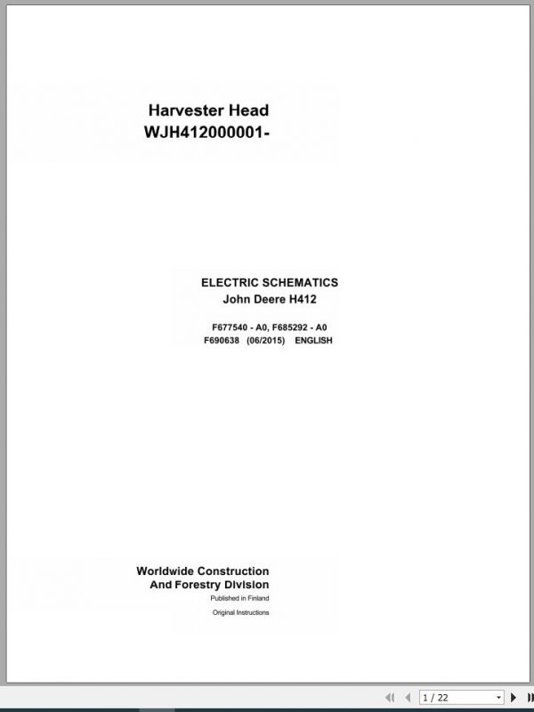 John Deere Harvester Head H412 F690638 Electric Schematic 2015 1