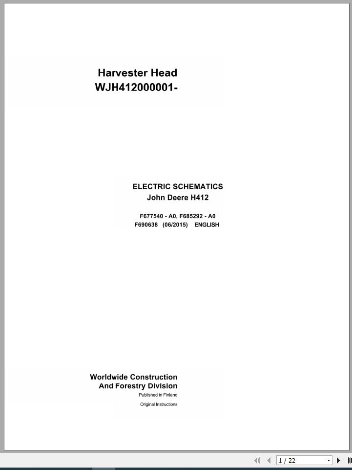 John Deere Harvester Head H412 F690638 Electric Schematic 2015 1