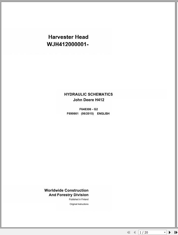 John Deere Harvester Head H412 F690661 Hydraulic Schematic 2015 1