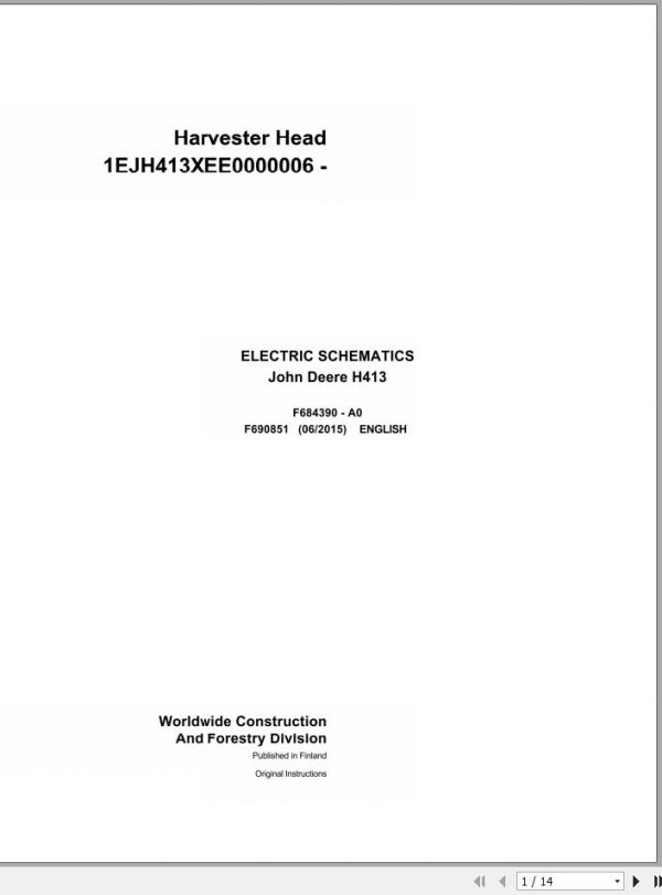 John Deere Harvester Head H413 F690851 Electric Schematic 2015 1