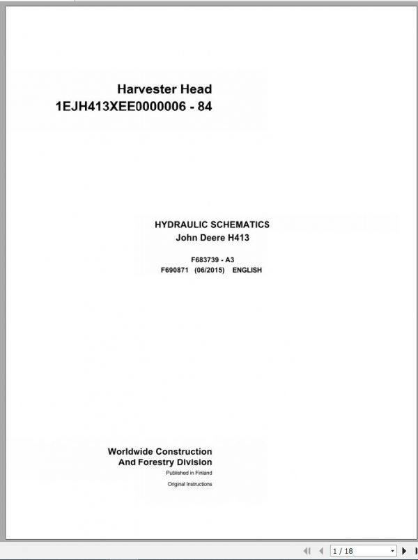 John Deere Harvester Head H413 F690871 Hydraulic Schematic 2015 1