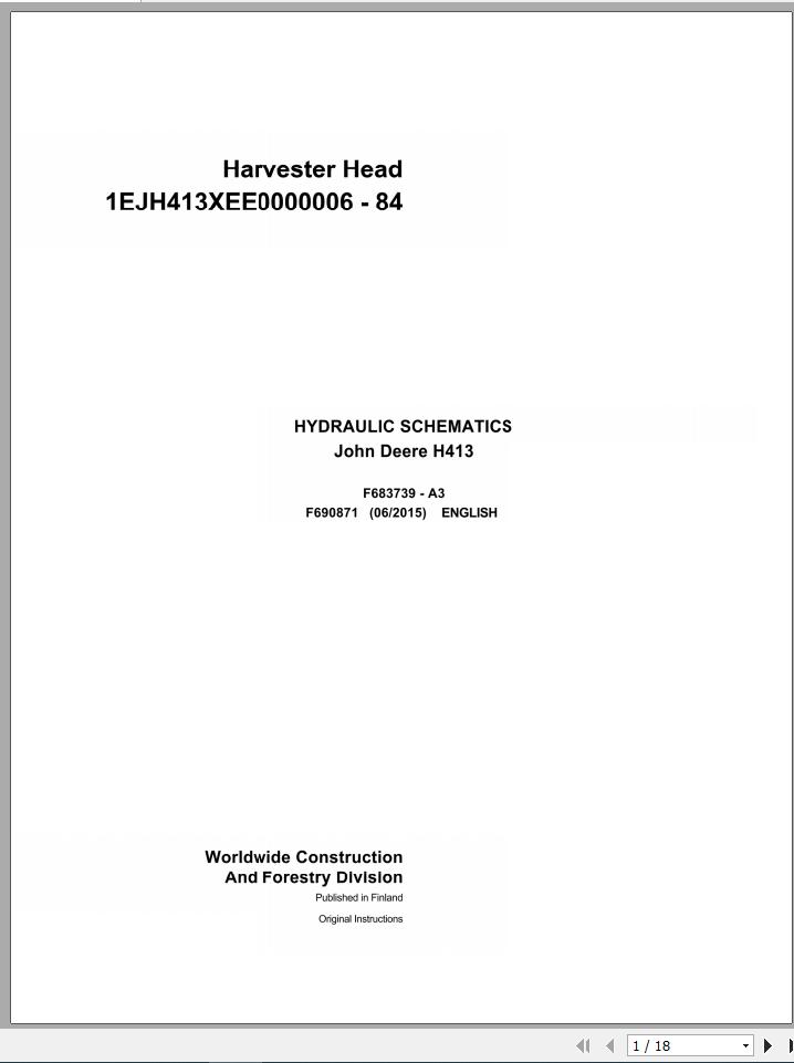 John Deere Harvester Head H413 F690871 Hydraulic Schematic 2015 1
