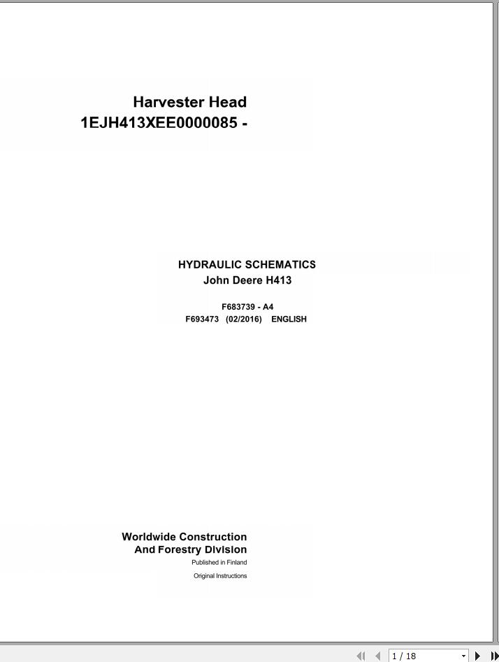 John Deere Harvester Head H413 F693473 Hydraulic Schematic 2016 1