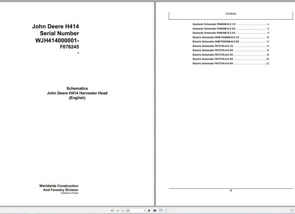 John Deere Harvester Head H414 F076245 Schematic 2008 1