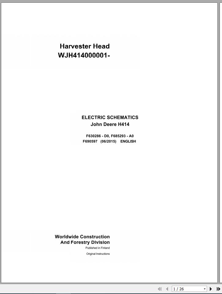 John Deere Harvester Head H414 F690597 Electric Schematic 2015 1