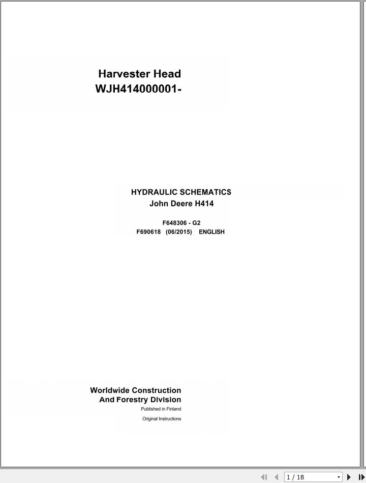John Deere Harvester Head H414 F690618 Hydraulic Schematic 2015 1