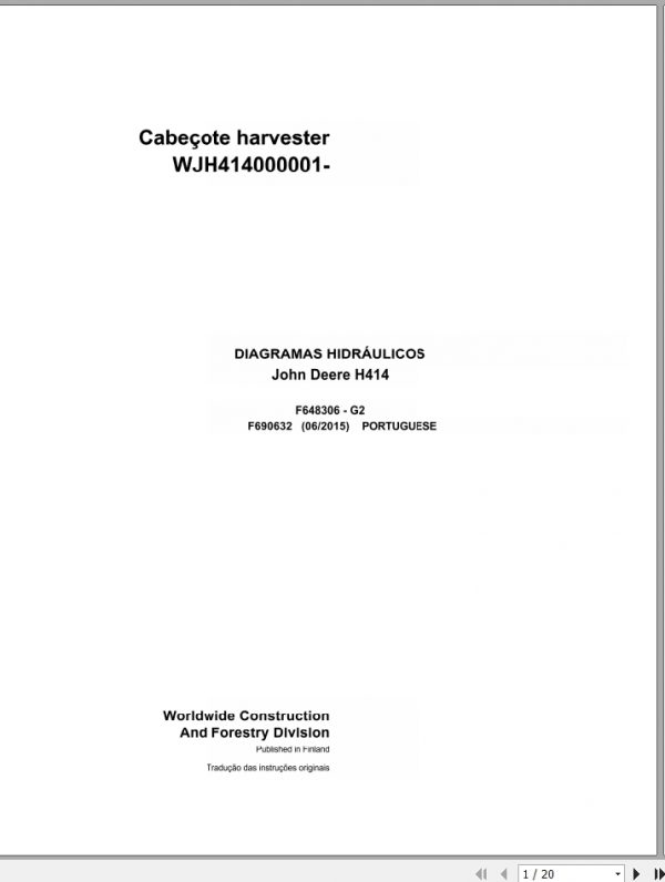 John Deere Harvester Head H414 F690632 G2 Hydraulic Diagram 2015 PT 1