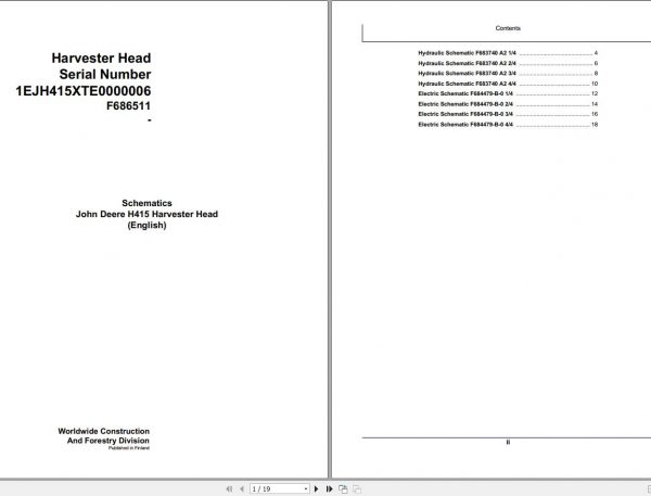 John Deere Harvester Head H415 F686511 Schematic 2008 1