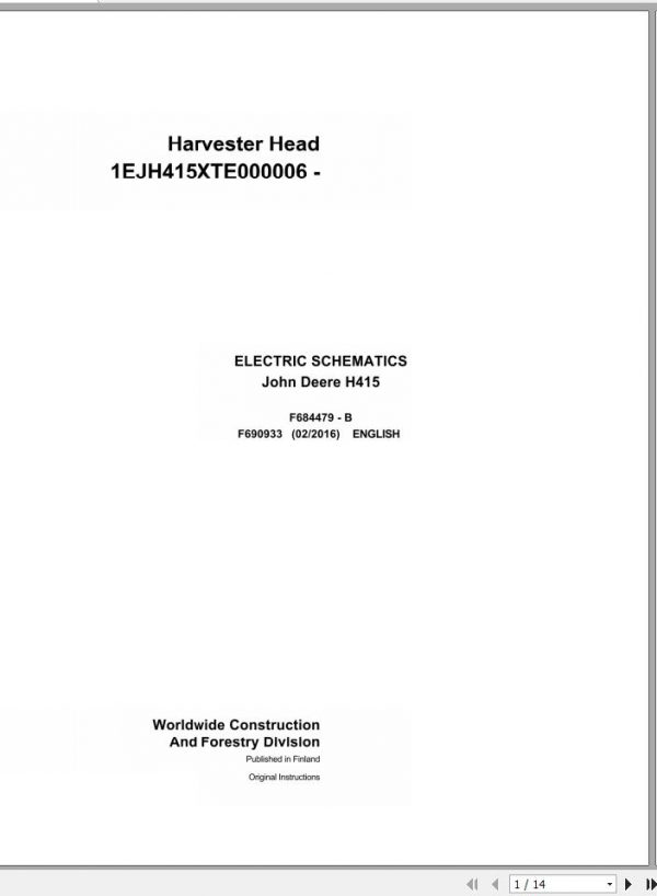 John Deere Harvester Head H415 F690933 Electric Schematic 2016 1