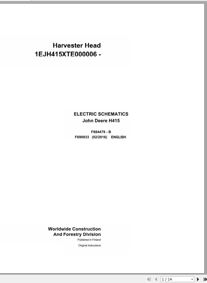John Deere Harvester Head H415 F690933 Electric Schematic 2016 1