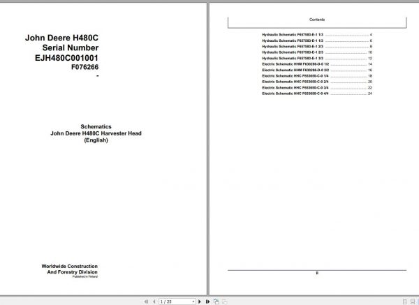 John Deere Harvester Head H480C F076266 Schematic 2008 1