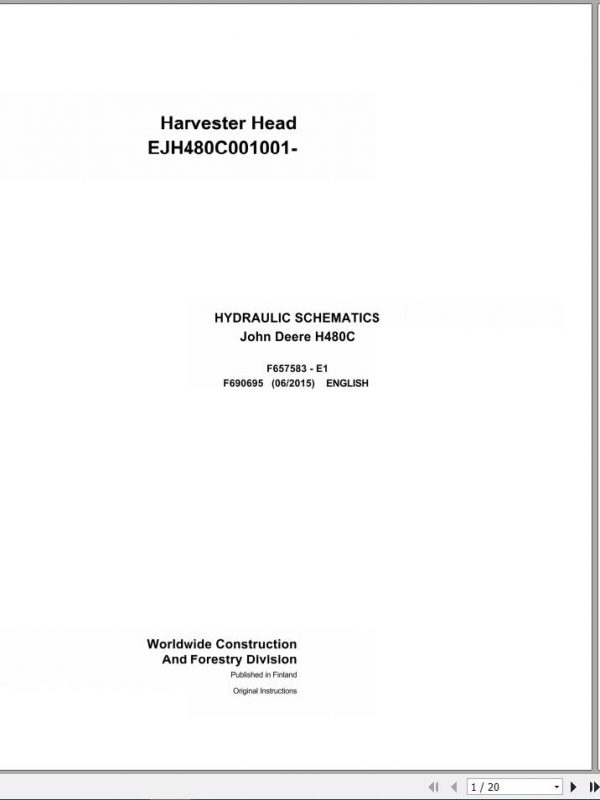 John Deere Harvester Head H480C F690695 Hydraulic Schematic 2015 1