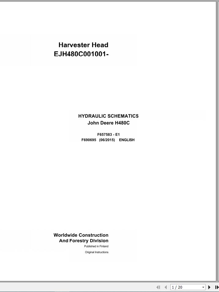 John Deere Harvester Head H480C F690695 Hydraulic Schematic 2015 1