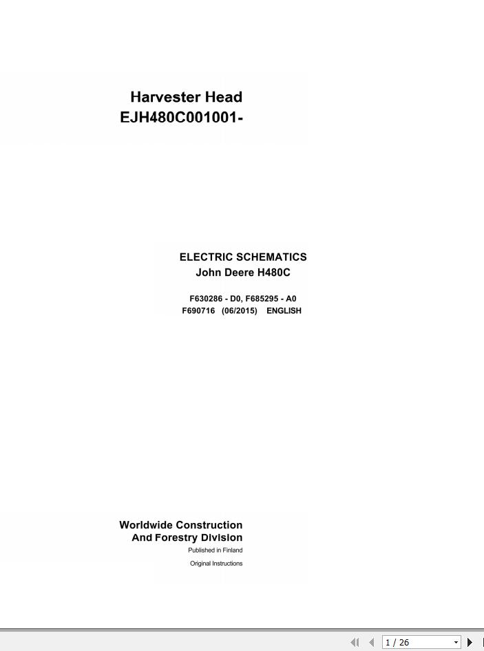 John Deere Harvester Head H480C F690716 Electric Schematic 2015 1