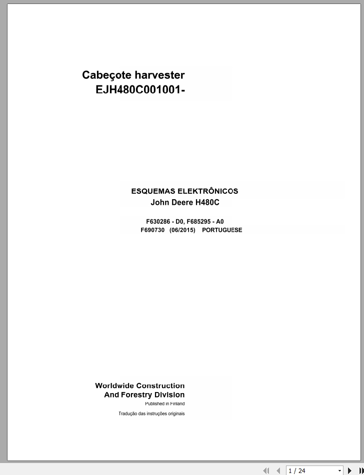 John Deere Harvester Head H480C F690730 A0 Electric Diagram 2015 PT 1