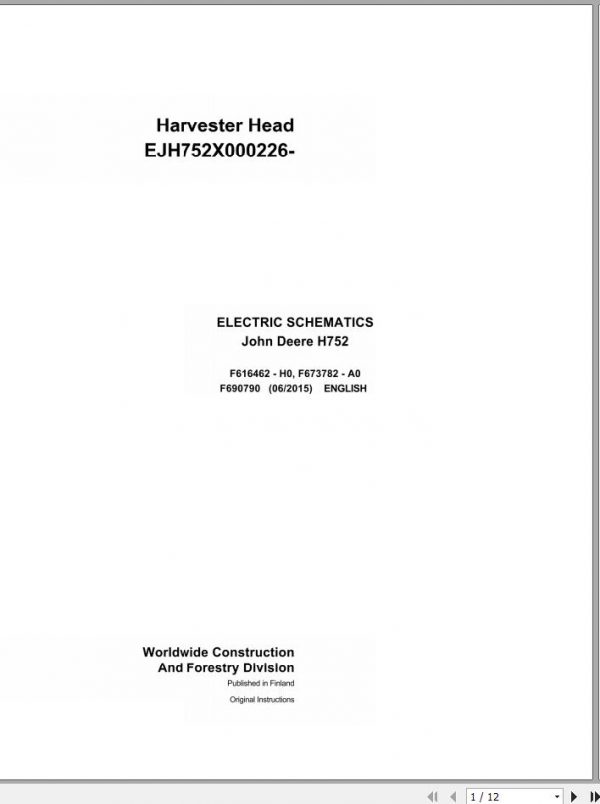 John Deere Harvester Head H752 F690790 Electric Schematic 2015 1