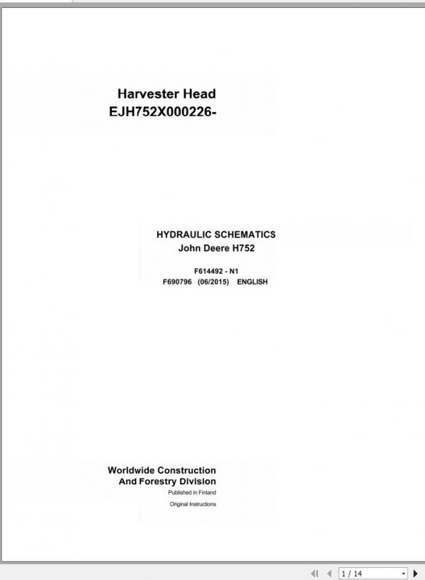 John Deere Harvester Head H752 F690796 Hydraulic Schematic 2015 1
