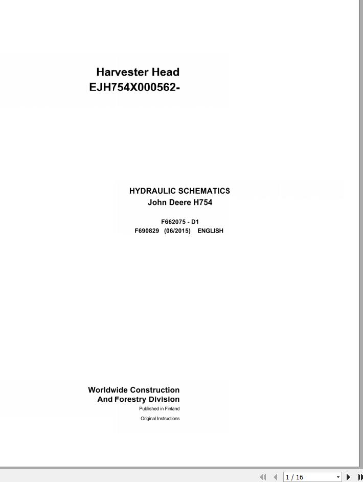 John Deere Harvester Head H754 F690829 Hydraulic Schematic 2015 1
