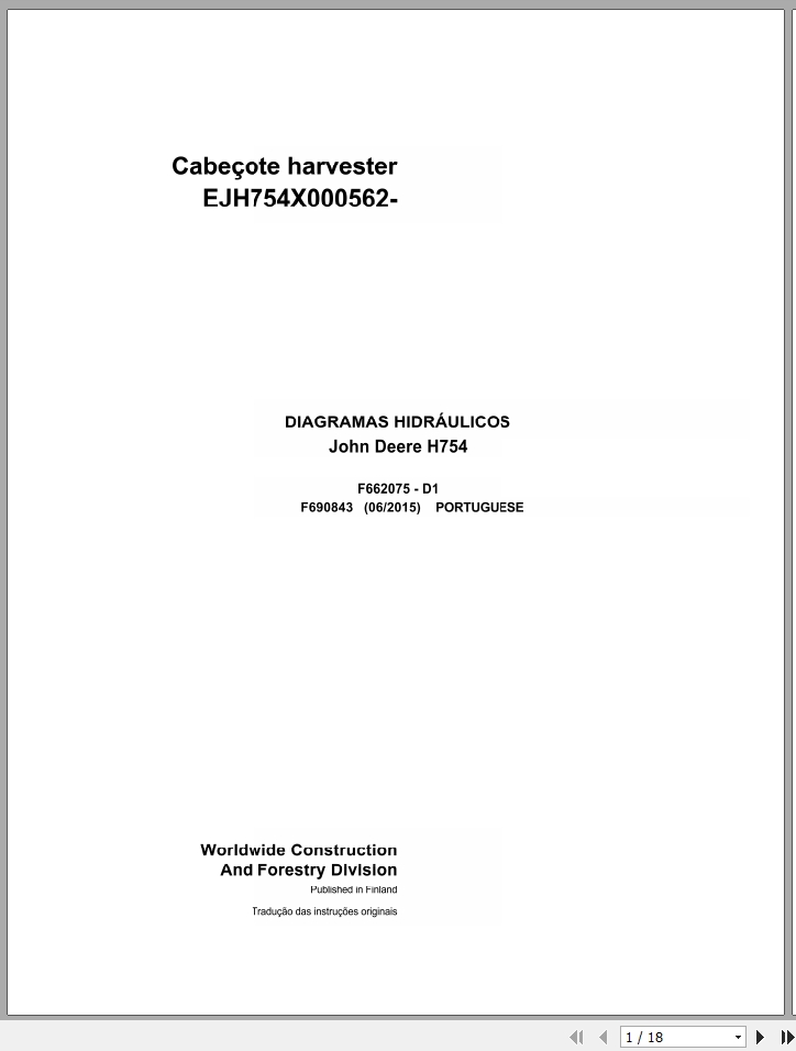 John Deere Harvester Head H754 F690843 D1 Hydraulic Diagram 2015 PT 1