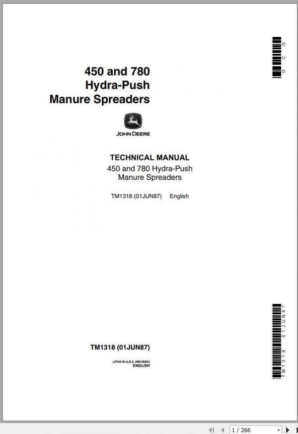 John Deere Hydra Push Manure Spreaders 450 780 Technical Manual TM1318 1