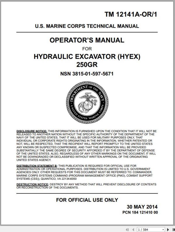 John Deere Hydraulic Excavator HYEX 250GR Operator Manual TM12141AOR1 2014 1