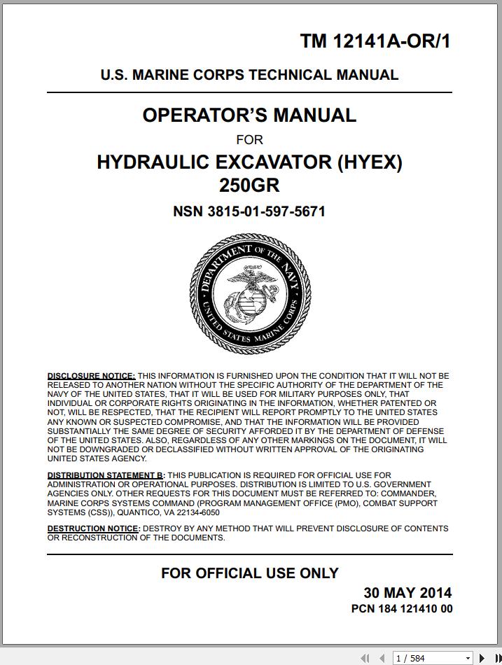 John Deere Hydraulic Excavator HYEX 250GR Operator Manual TM12141AOR1 2014 1