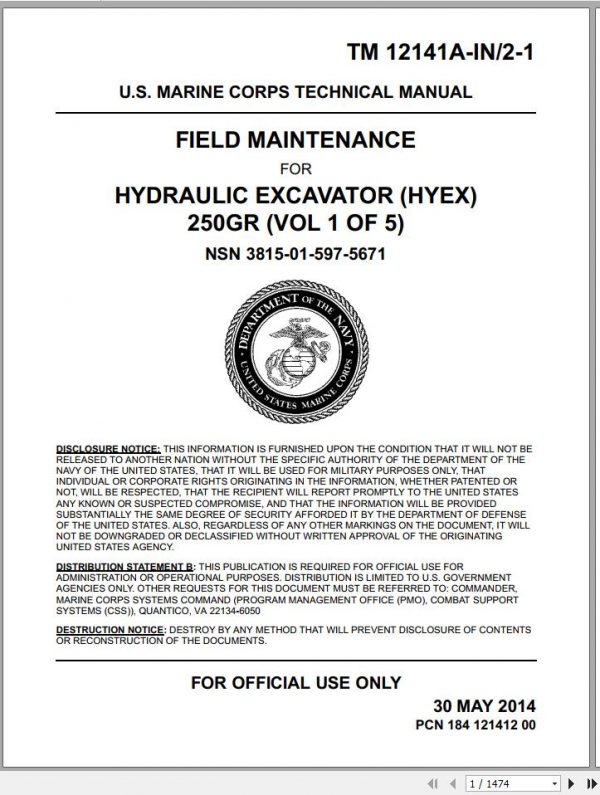 John Deere Hydraulic Excavator HYEX 250GR V1 of 5 Field Maintenance TM12141AIN1 1