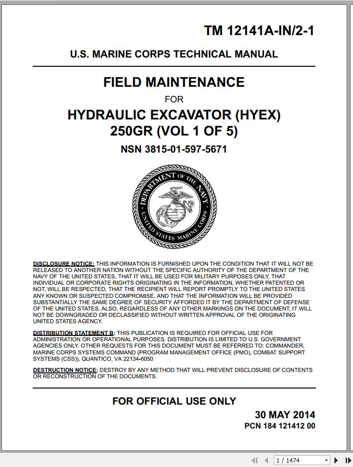 John Deere Hydraulic Excavator HYEX 250GR V1 of 5 Field Maintenance TM12141AIN1 1