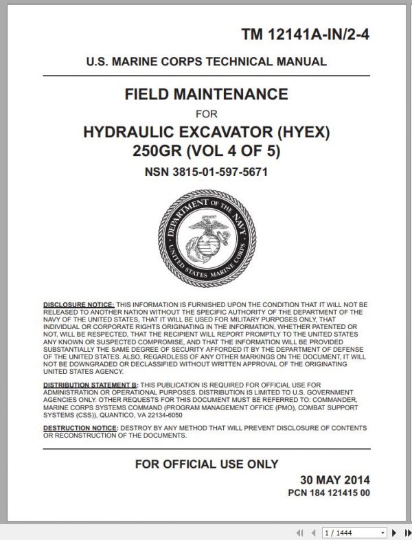 John Deere Hydraulic Excavator HYEX 250GR V4 of 5 Field Maintenance TM12141AIN4 1