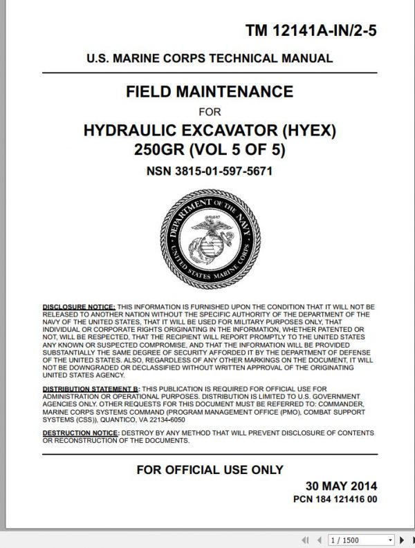 John Deere Hydraulic Excavator HYEX 250GR V5 of 5 Field Maintenance TM12141AIN5 1