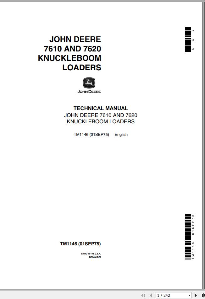 John Deere Knuckleboom Loaders 7610 7620 Technical Manual TM1146 1