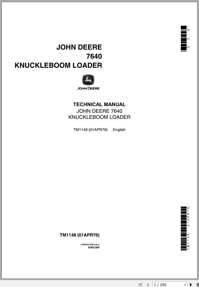 John Deere Knuckleboom Loaders 7640 Technical Manual TM1148 1