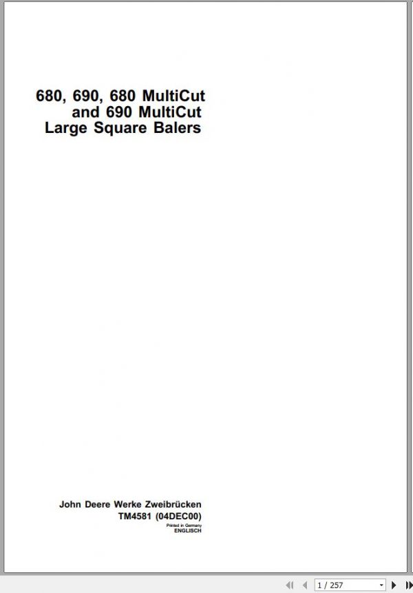 John Deere Large Square Balers 680 690 680 Multicut Technical Manual TM4581 1