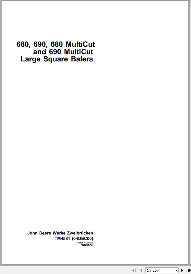 John Deere Large Square Balers 680 690 680 Multicut Technical Manual TM4581 1