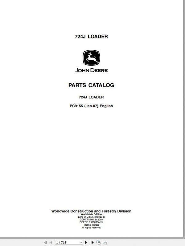 John Deere Loader 724J Parts Catalog PC9155 2007 1 1