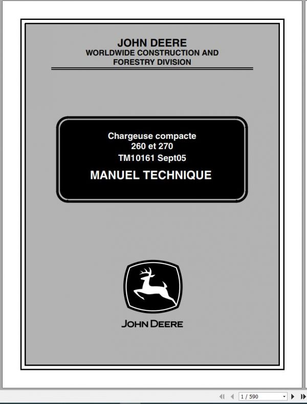 John Deere Loaders 260 270 Technical Manual TM10161 FR 1