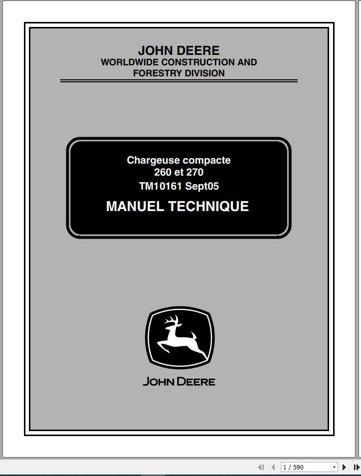 John Deere Loaders 260 270 Technical Manual TM10161 FR 1