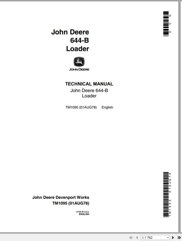 John Deere Loaders 644 B Technical Manual TM1095 1