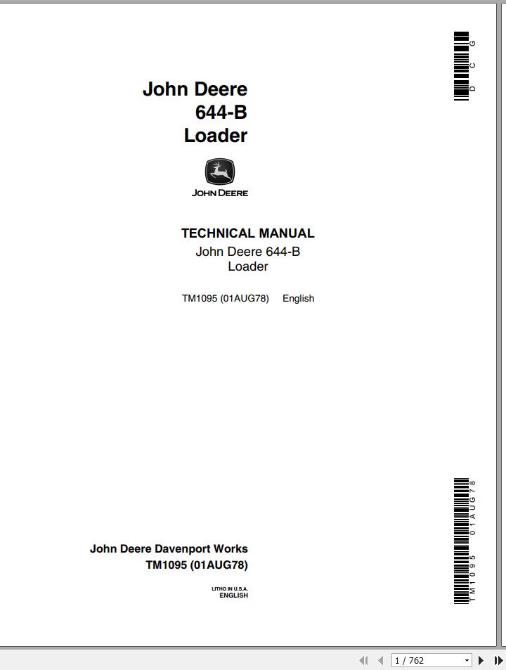 John Deere Loaders 644 B Technical Manual TM1095 1