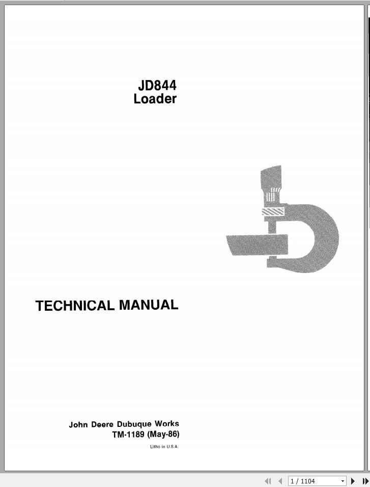 John Deere Loaders JD844 Technical Manual TM1189 1