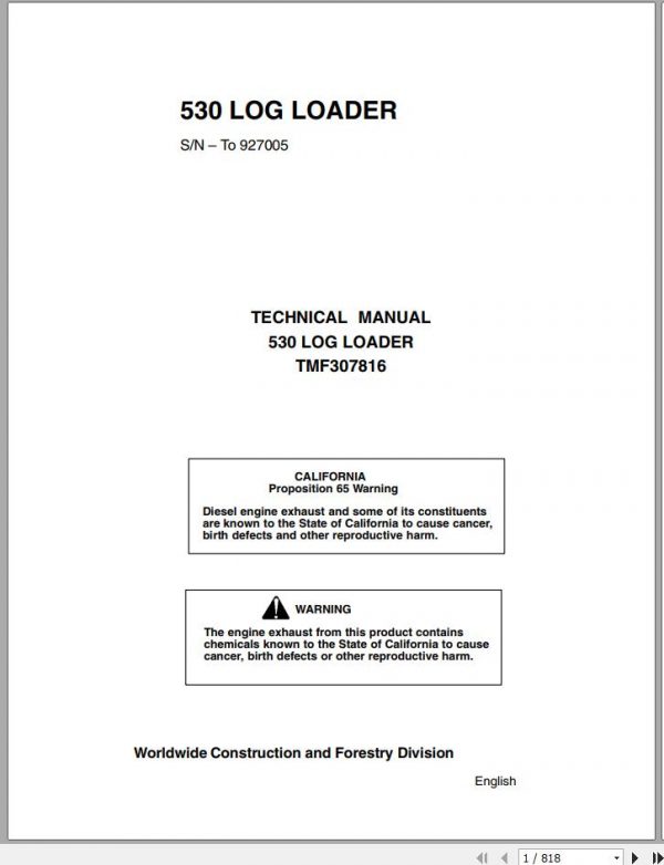 John Deere Log Loader 530 Technical Manual TMF307816 1