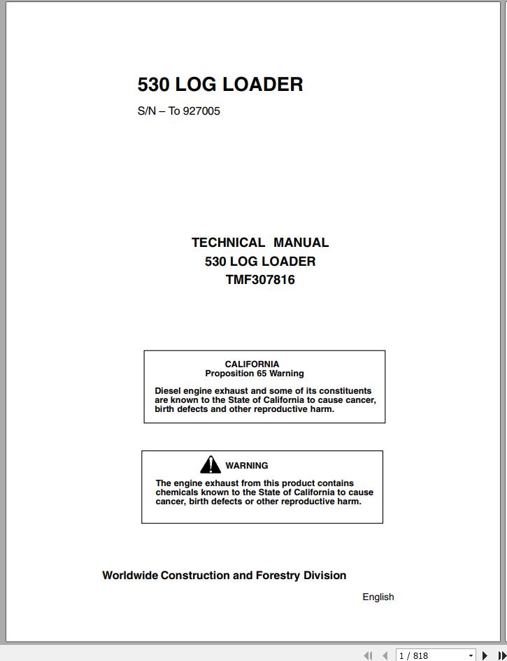 John Deere Log Loader 530 Technical Manual TMF307816 1