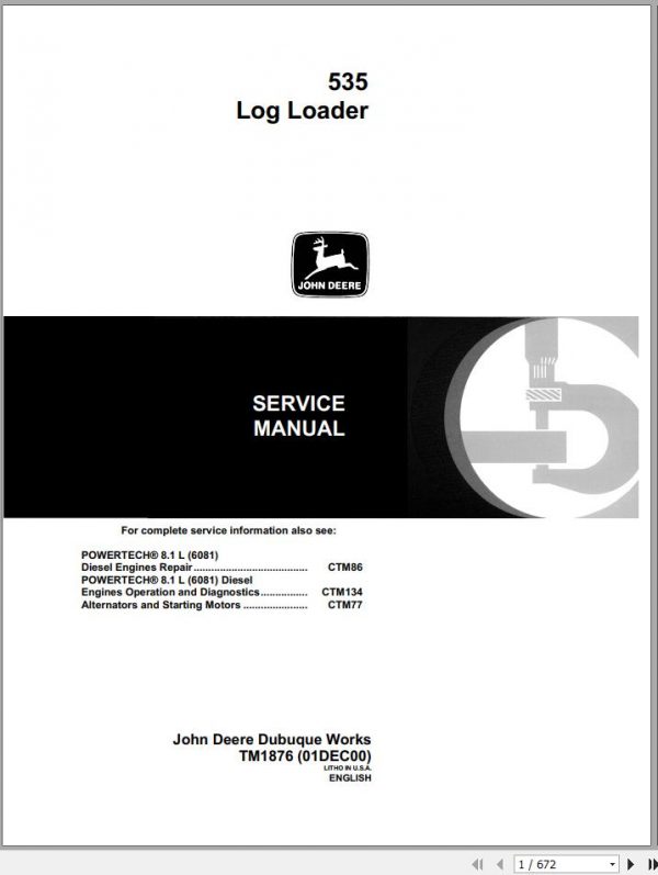John Deere Log Loader 535 Service Manual TM1876 1
