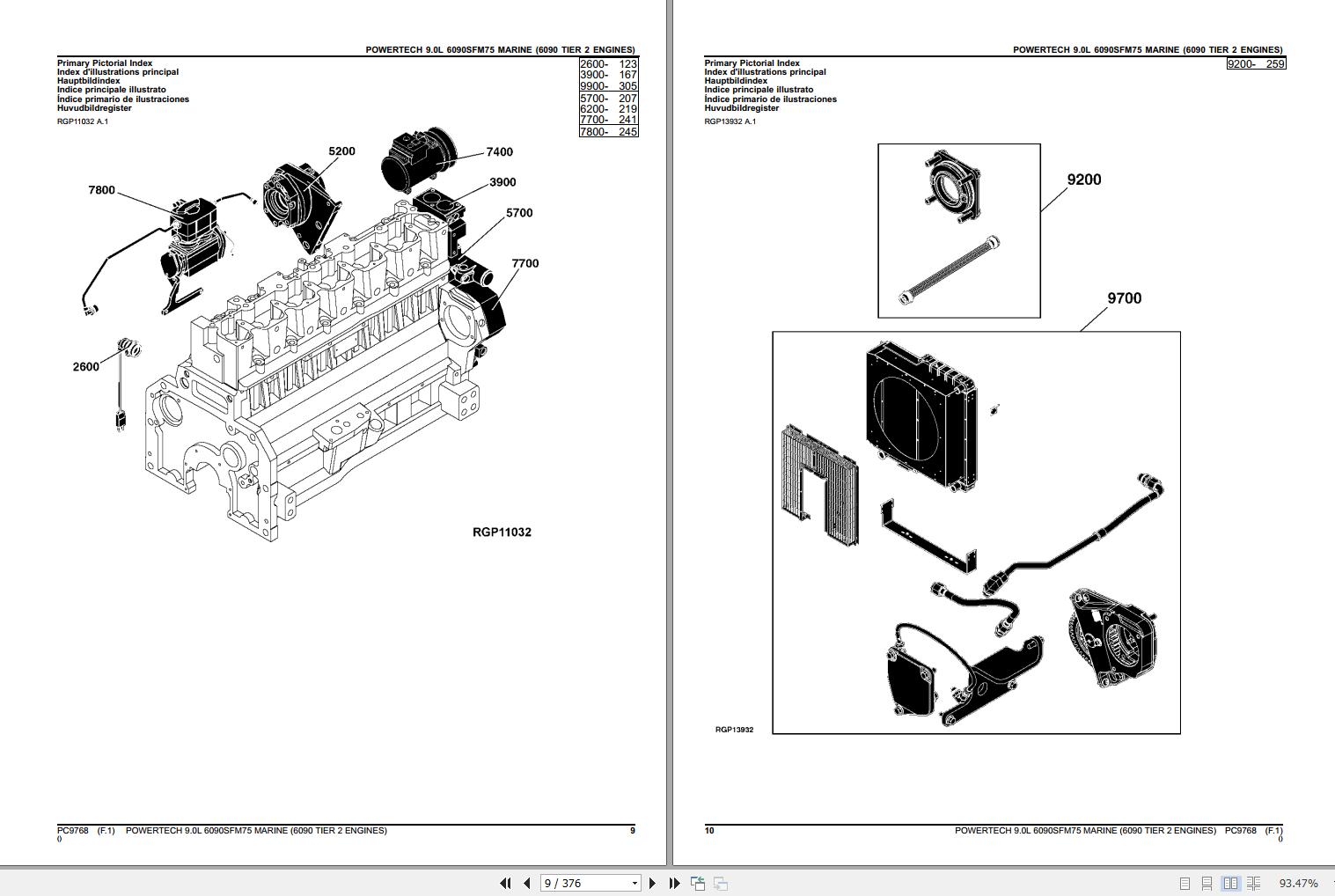 John Deere Marine 6090 Tier 2 Engines Powertech 9.0L 6090SFM75 Parts