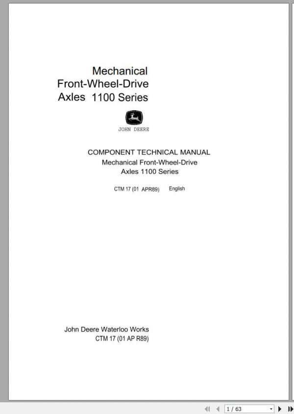 John Deere Mechanical Front Wheel Drive Axles 1100 Series Technical Manual CTM17 1