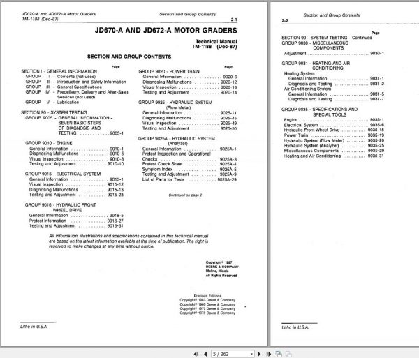 John Deere Motor Grader 670A 672A Operation and Test Technical Manual TM1188 2