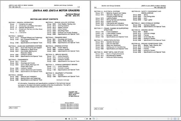 John Deere Motor Grader 670A 672A Repair Technical Manual TM1188 2