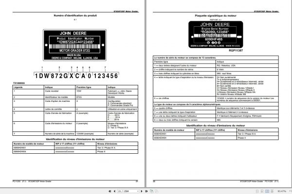 John Deere Motor Grader 872G 872GP Parts Catalog PC11250 2015 2